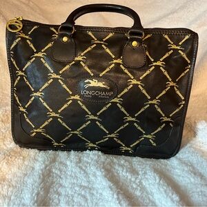 Longchamp Rare Vintage Leather Tote Brown Horse Pattern Men Women